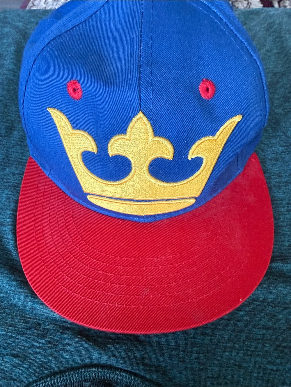 Men's Blue and Red Snapback Cap with Yellow Crown Embroidery